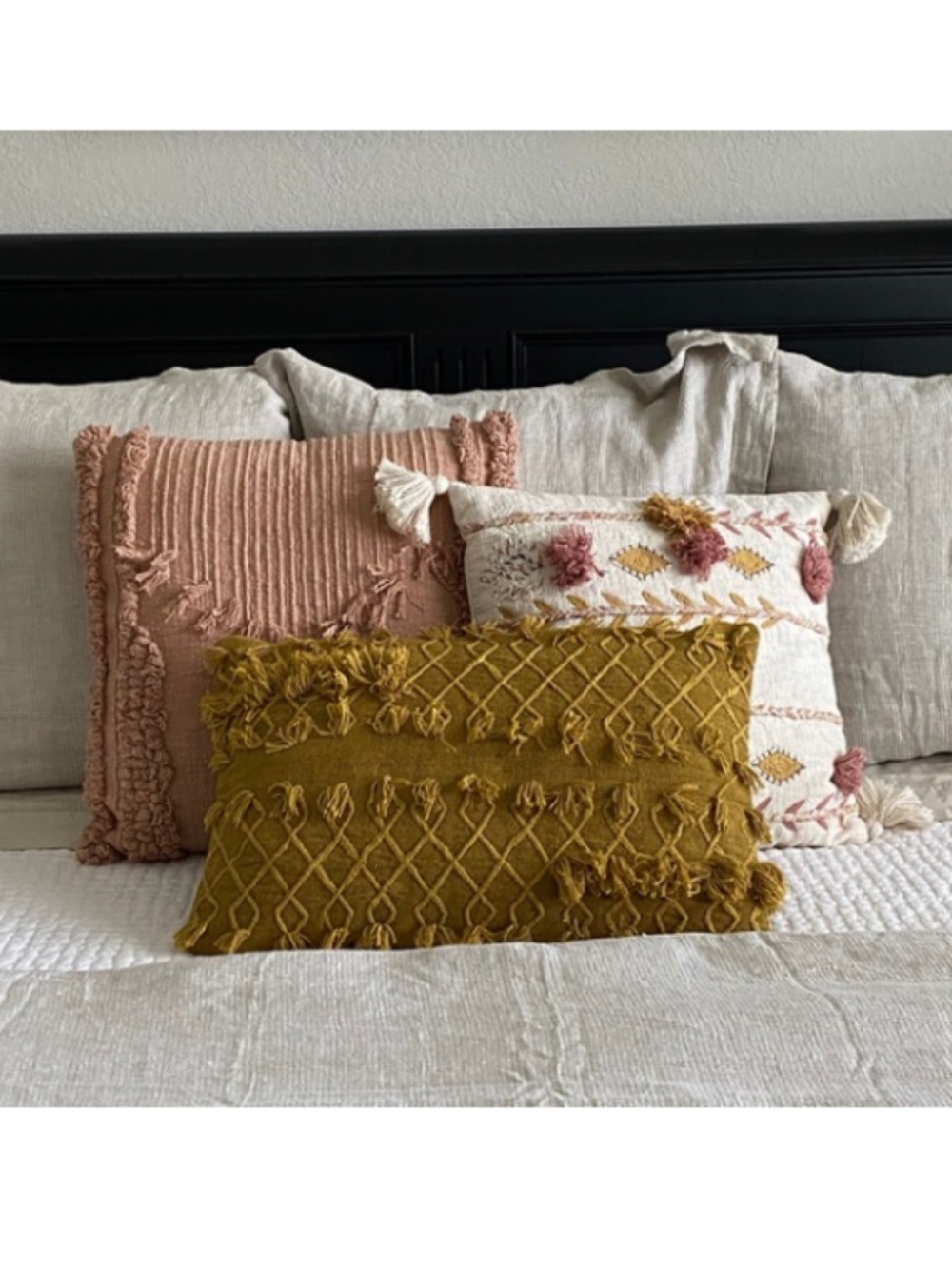 Set/3 Embroidered Pillows with Tassels